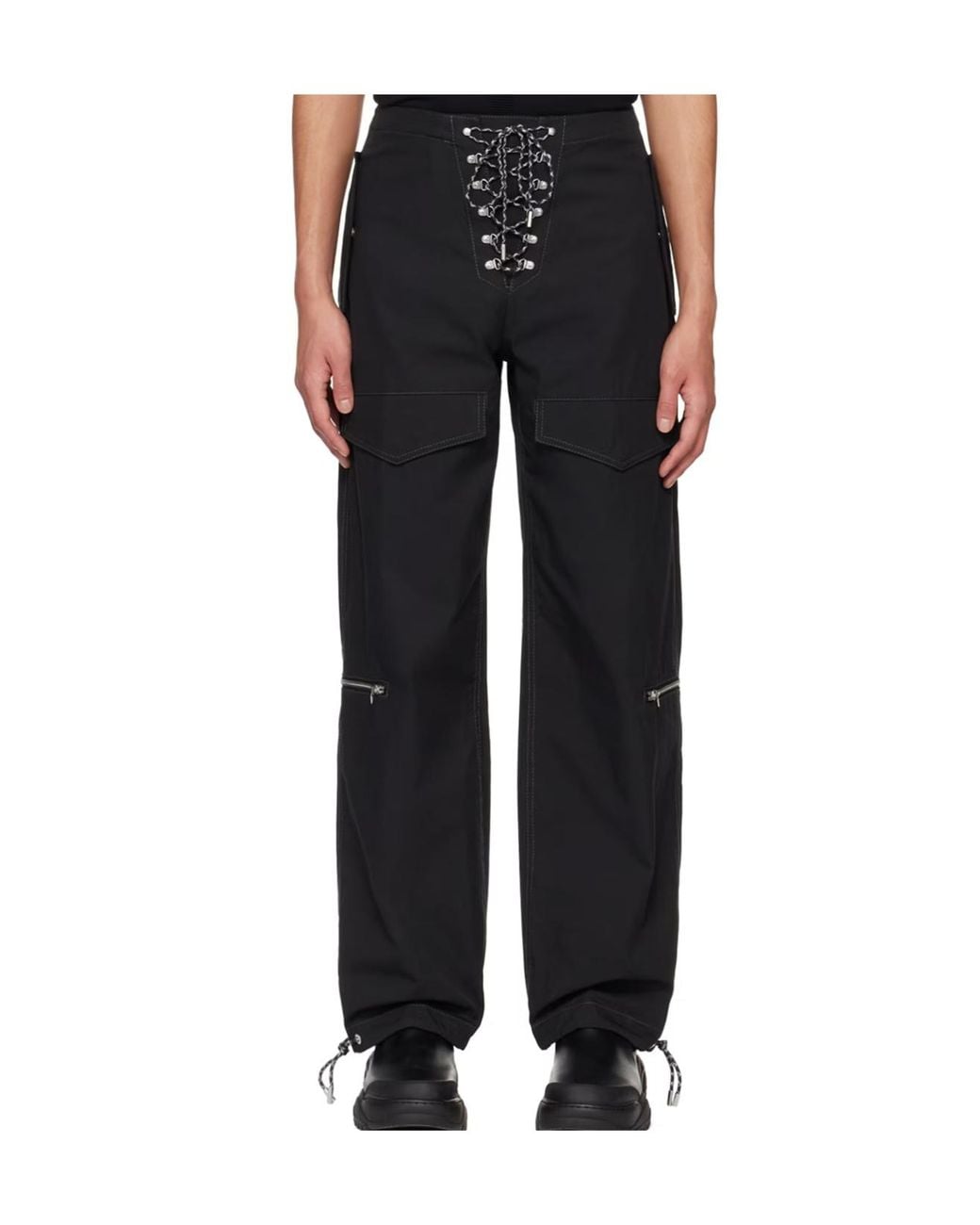 Dion Lee Black Lace-Up Twill Cargo Trousers for men