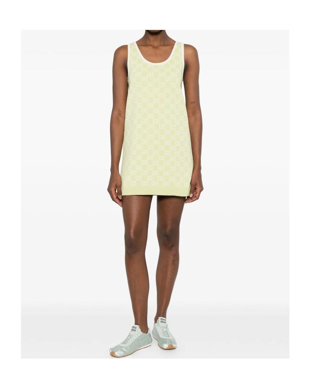Gucci Green Monogrammed Intarsia Sleeveless Knit Dress