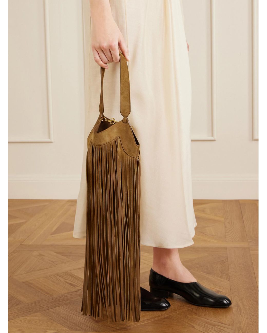 Khaite Brown Lotus Fringed Leather Tote
