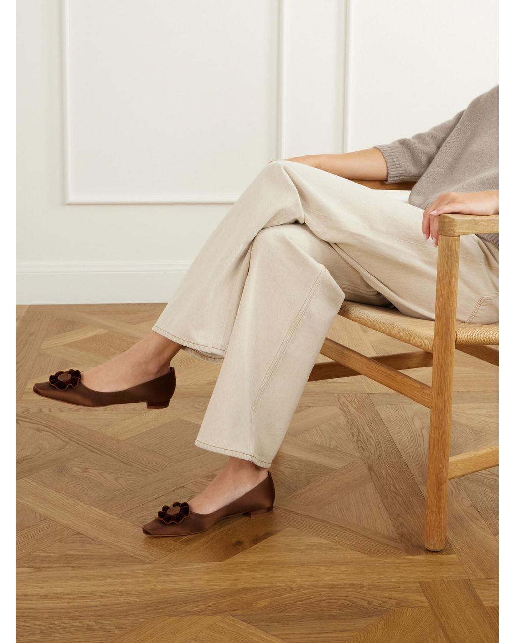 Manolo Blahnik Brown Handmade Ballet Flats