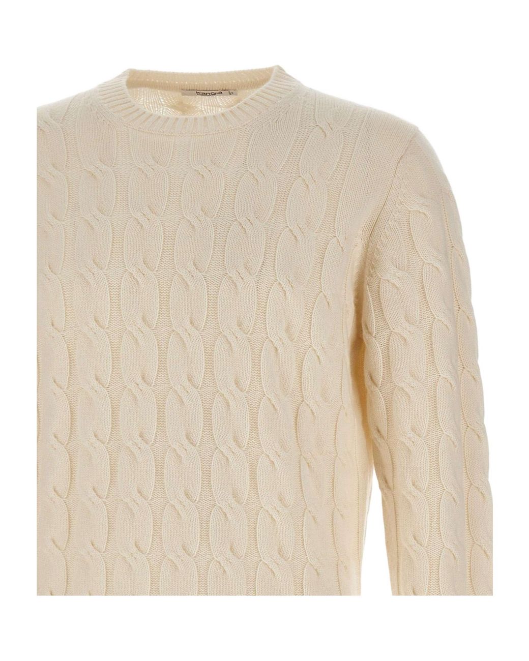 Kangra Cashmere White Kangra Cable-Knit Crew-Neck Knitted Sweater for men