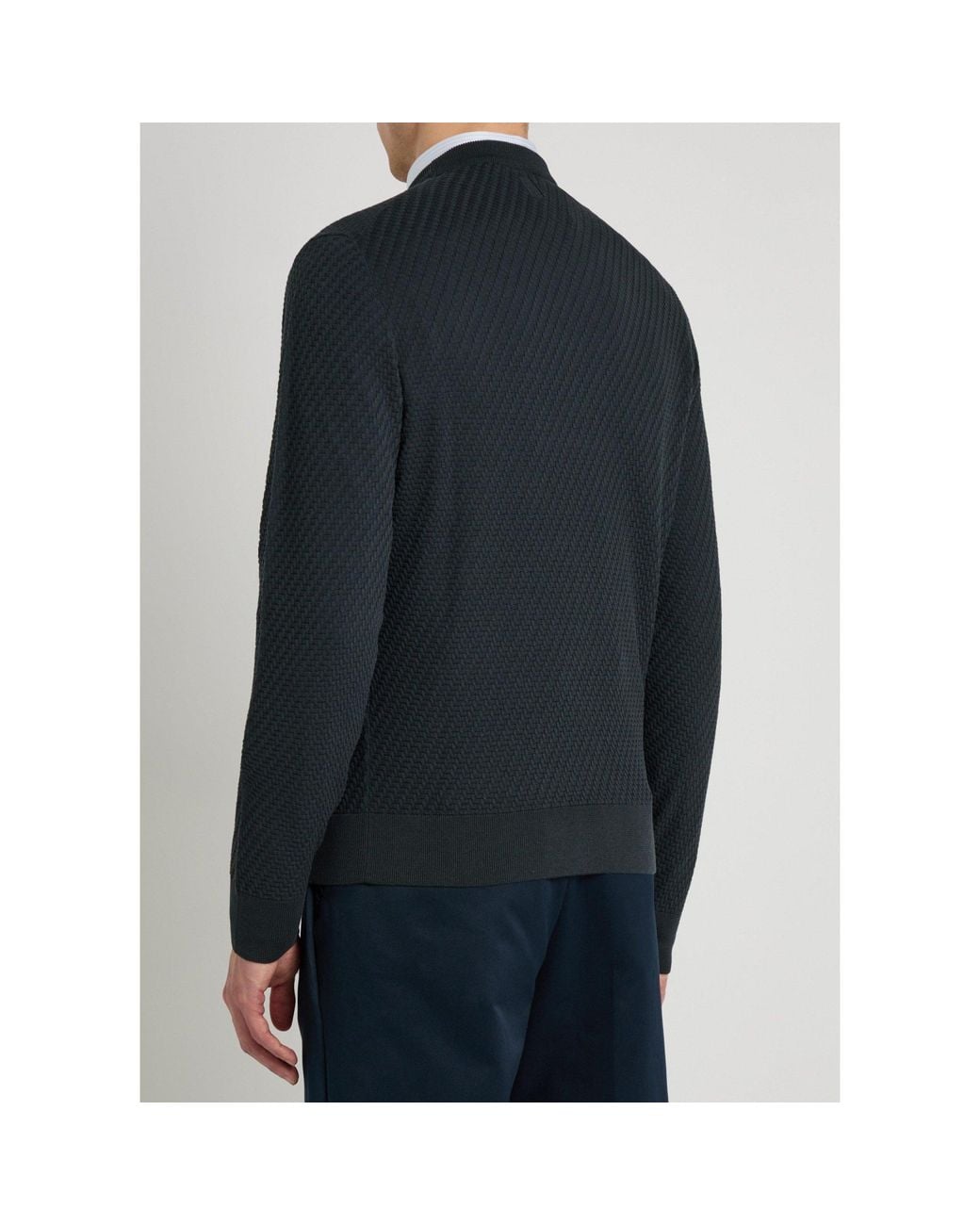 Canali Blue Cotton And Wool Mixed Knitted Sweater for men