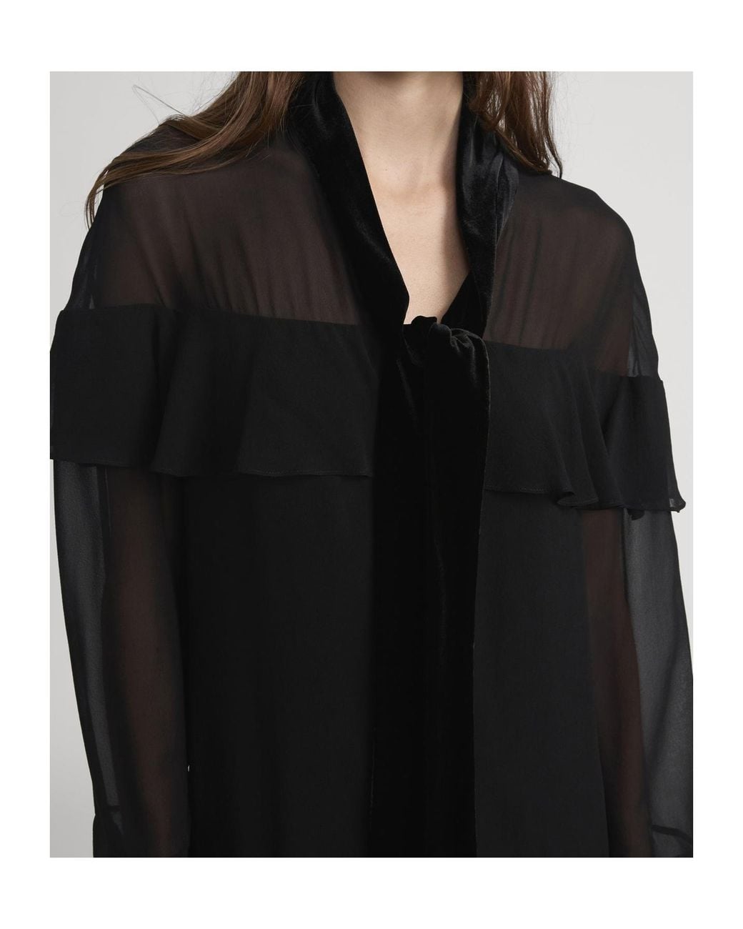 FRAME Black Ruffled-Details Tie-Neck Dress