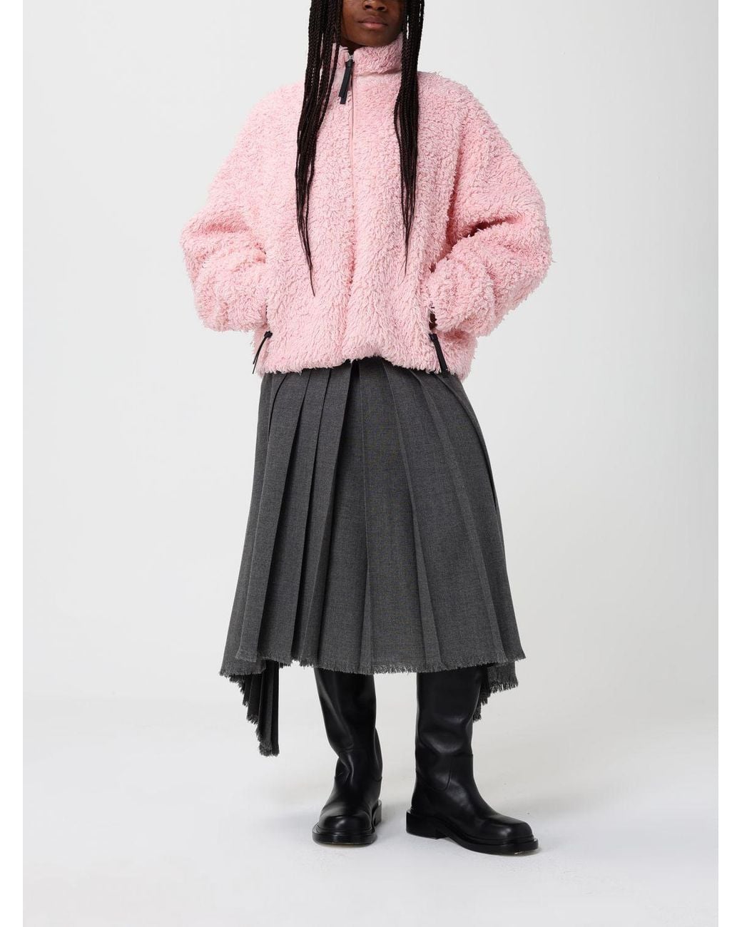 Jil Sander Pink Stand-Up Collar Fleece Jacket