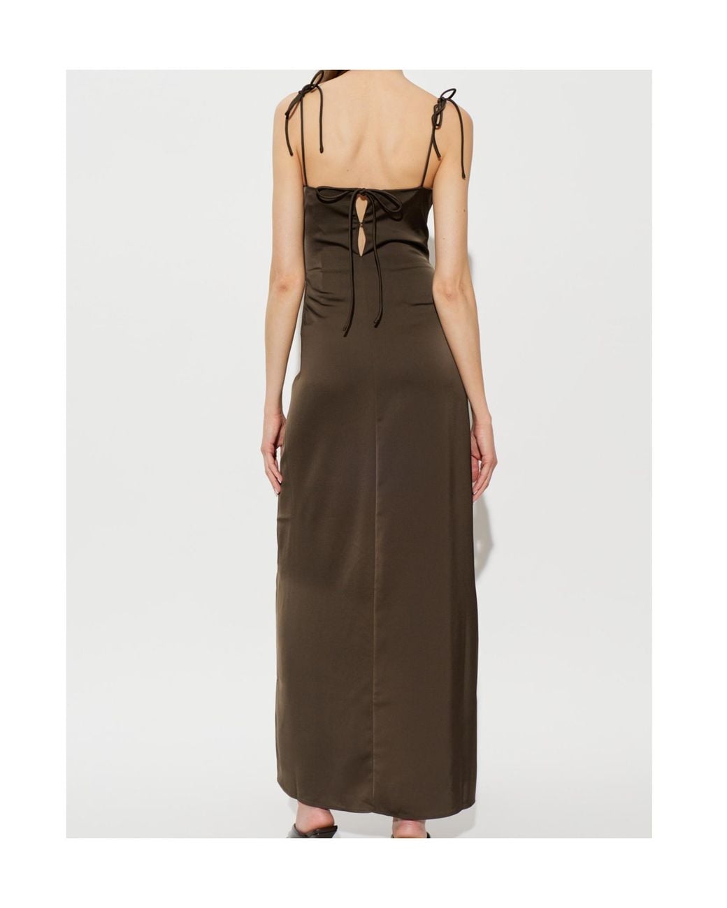 ROTATE BIRGER CHRISTENSEN Brown V-Neck Slip Maxi Dress