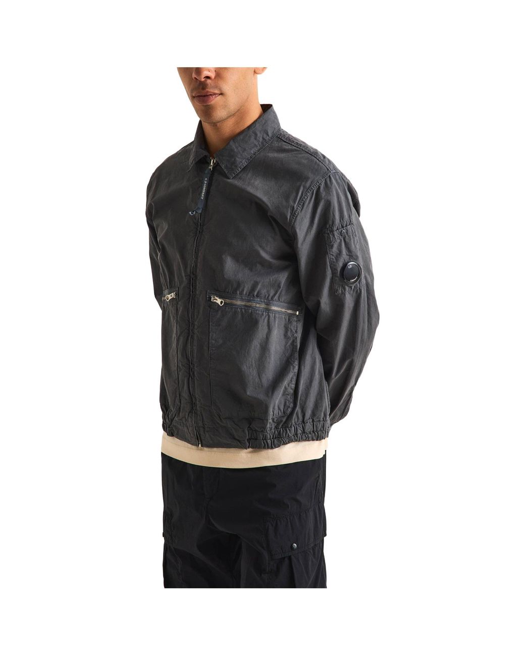 C P Company Gray Zip-Up Shirt Jacket With Collar for men