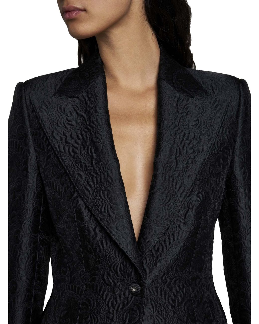 Dolce & Gabbana Black Floral Jacquard Single-Breasted Blazer