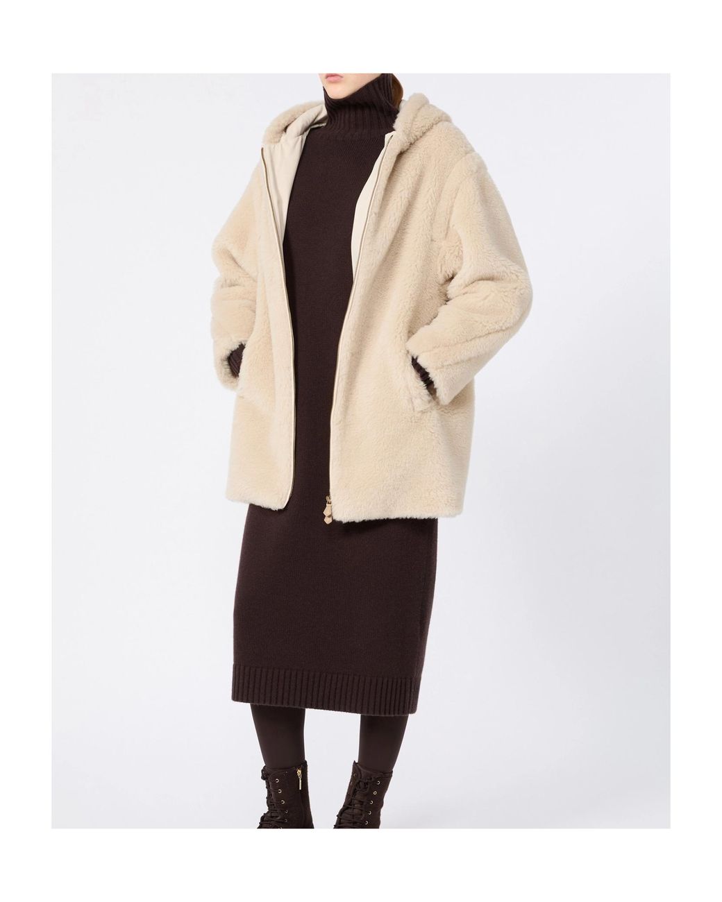 Max Mara Brown High-Neck Drop Shoulder Midi Dress