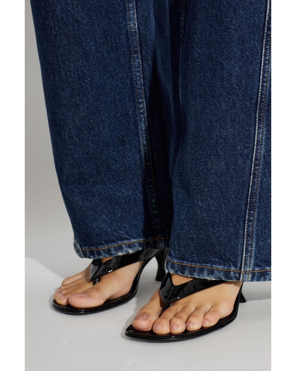 Dolce & Gabbana Black Logo Thong Heeled Sandals