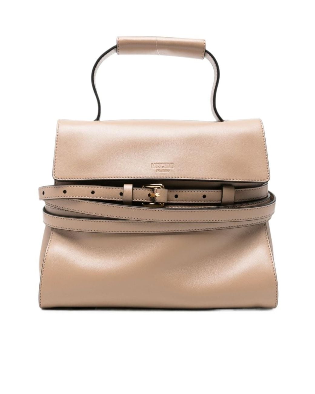Moschino Natural Belted Leather Tote Bag