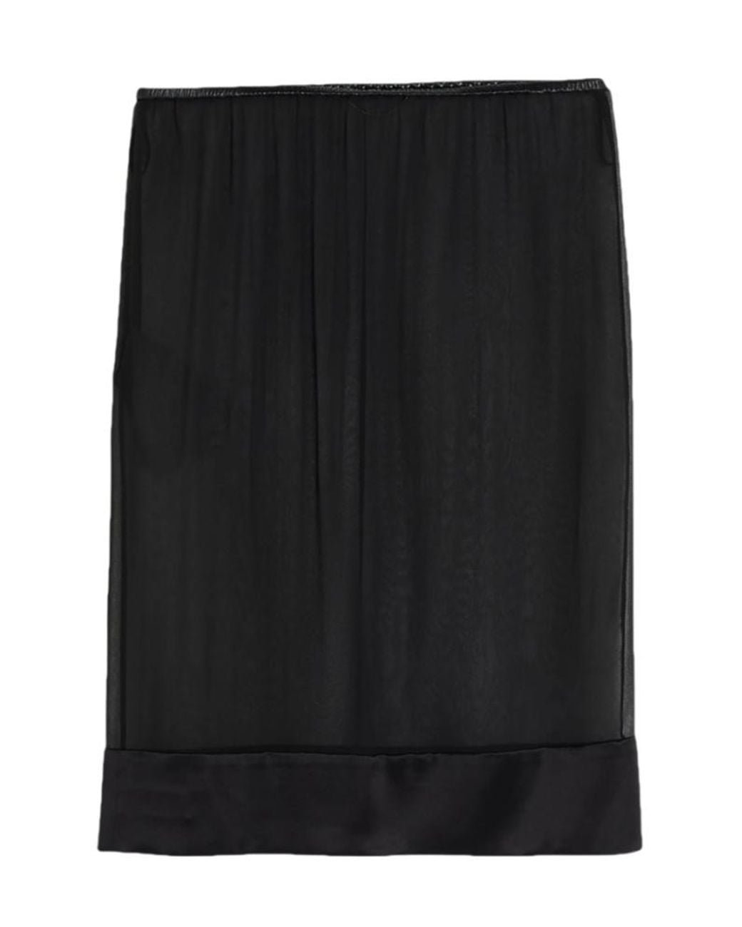 Saint Laurent Black Solid Color Satin Skirt With Leather Panels