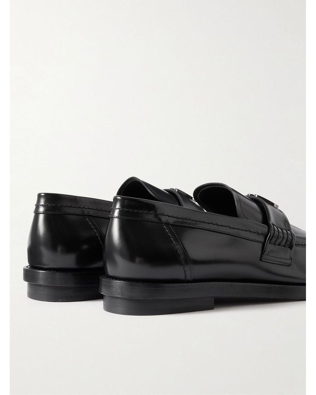 McQueen Black Logo Plaque Slip-On Penny Loafers for men
