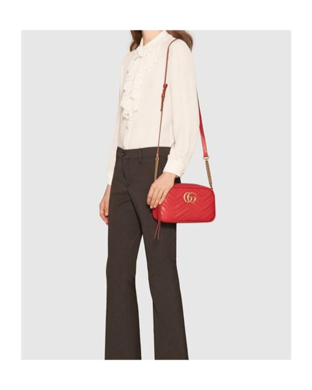 Gucci Red Gg Marmont Small Matelassé Shoulder Bag