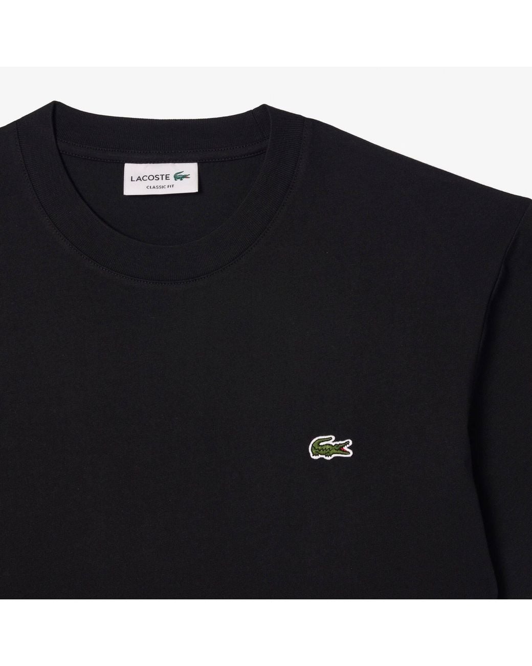 Lacoste Black Cotton Tshirt With Crocodile Logo for men