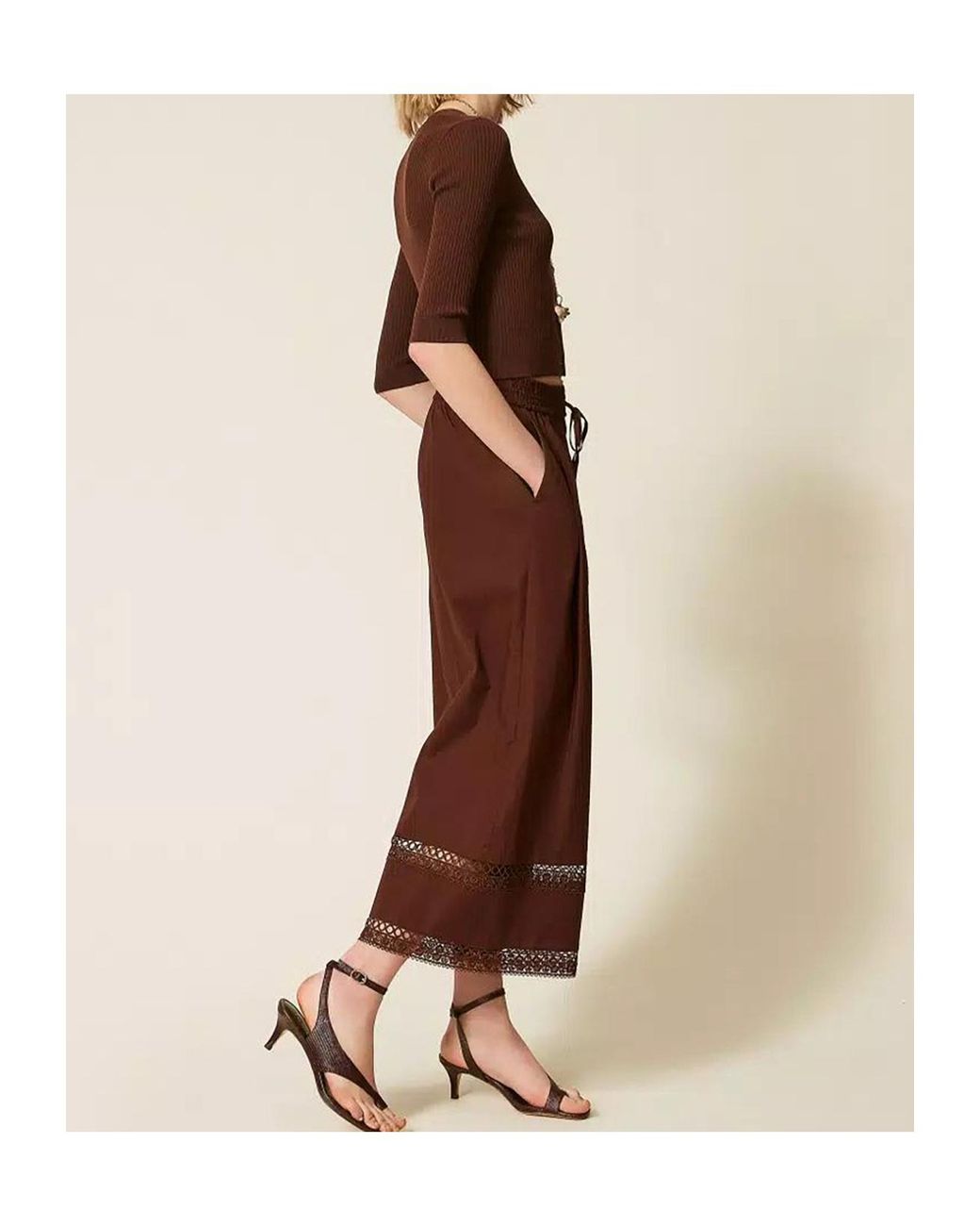 Twinset Brown Lace Trim Trousers