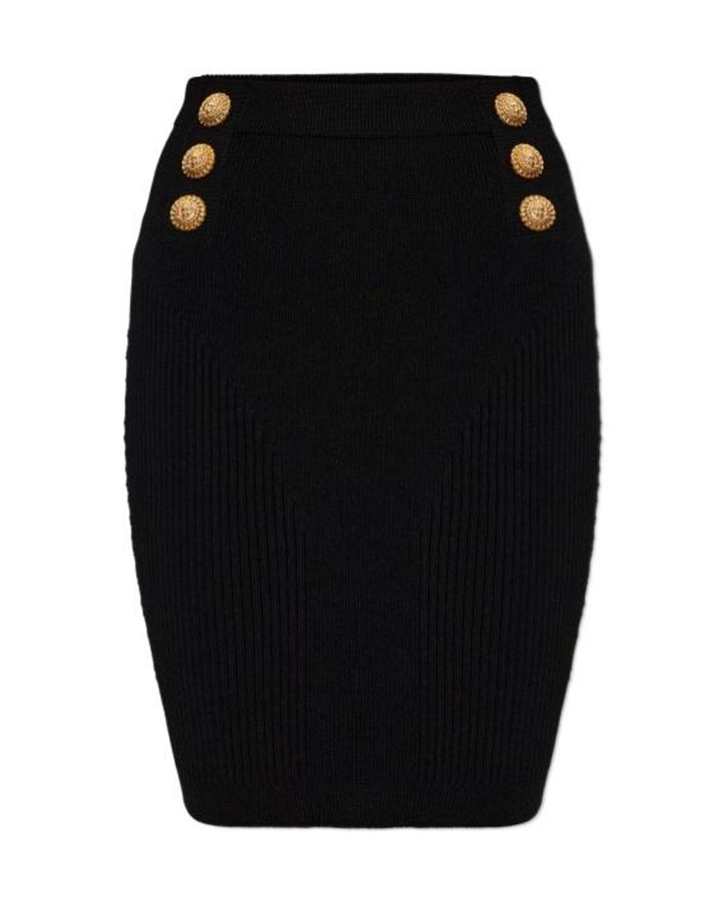 Balmain Black Button Detail Knitted Skirt