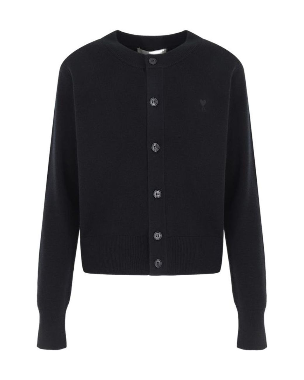 AMI Blue Heart-Embroidered Button Wool Cardigan