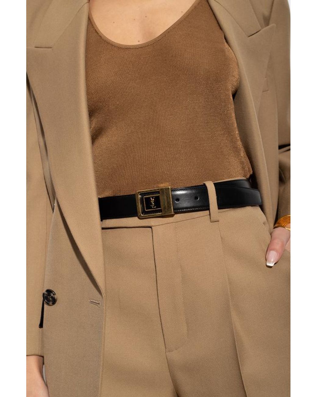Saint Laurent White La 66 Buckle Belt