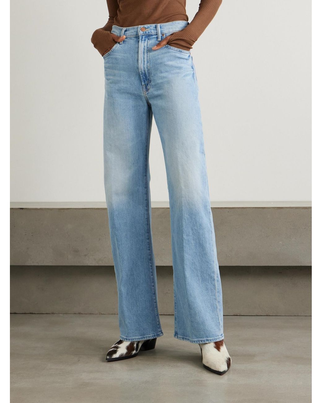 Mother Blue High-Rise Wide-Leg Jeans