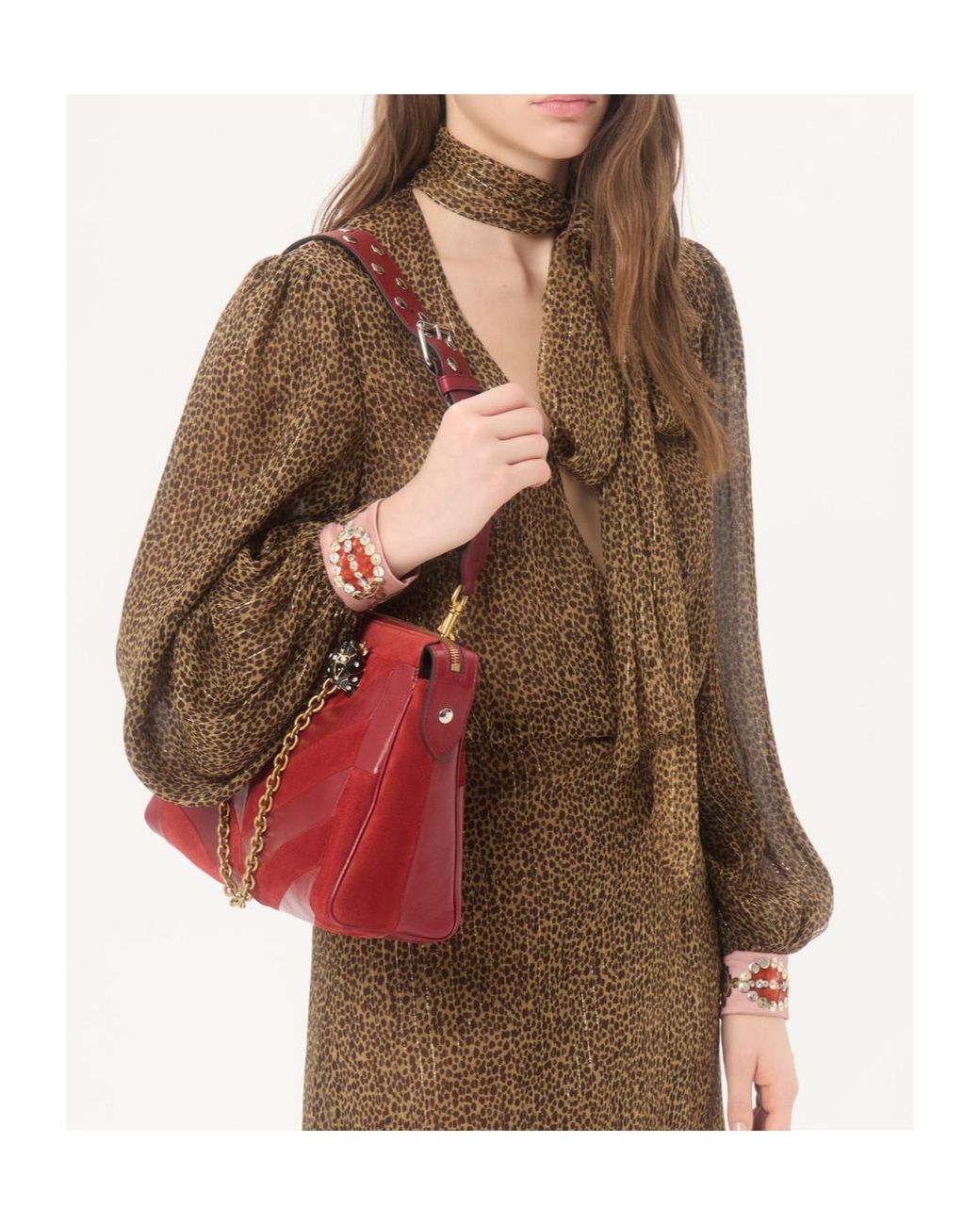 Valentino Brown Lurex Print Midi Dress