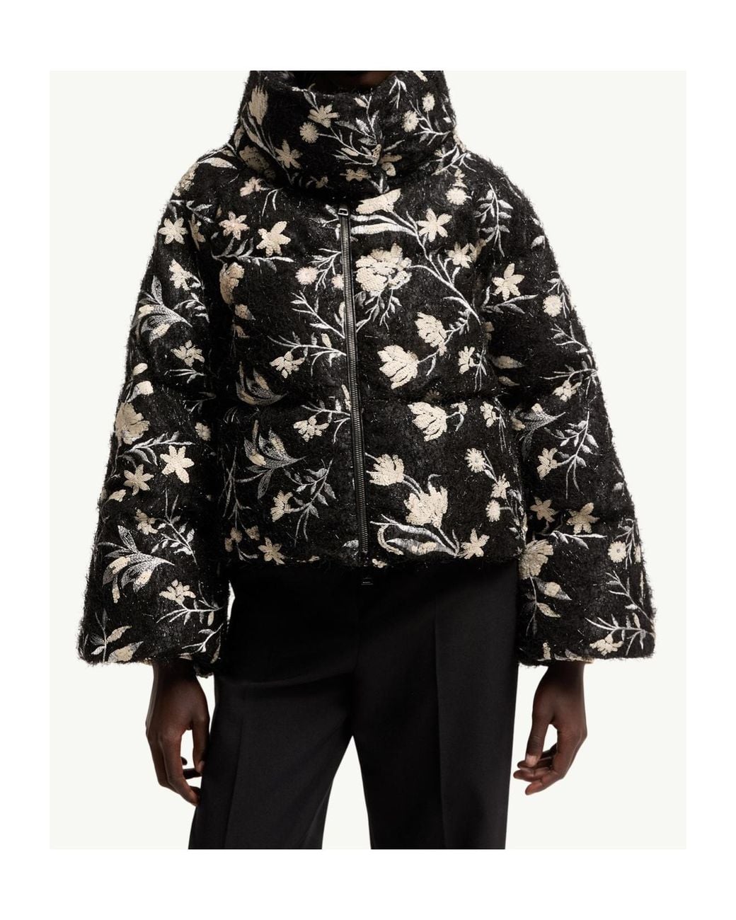 Moncler Black Perroquet Floral Sequin Short Down Jacket