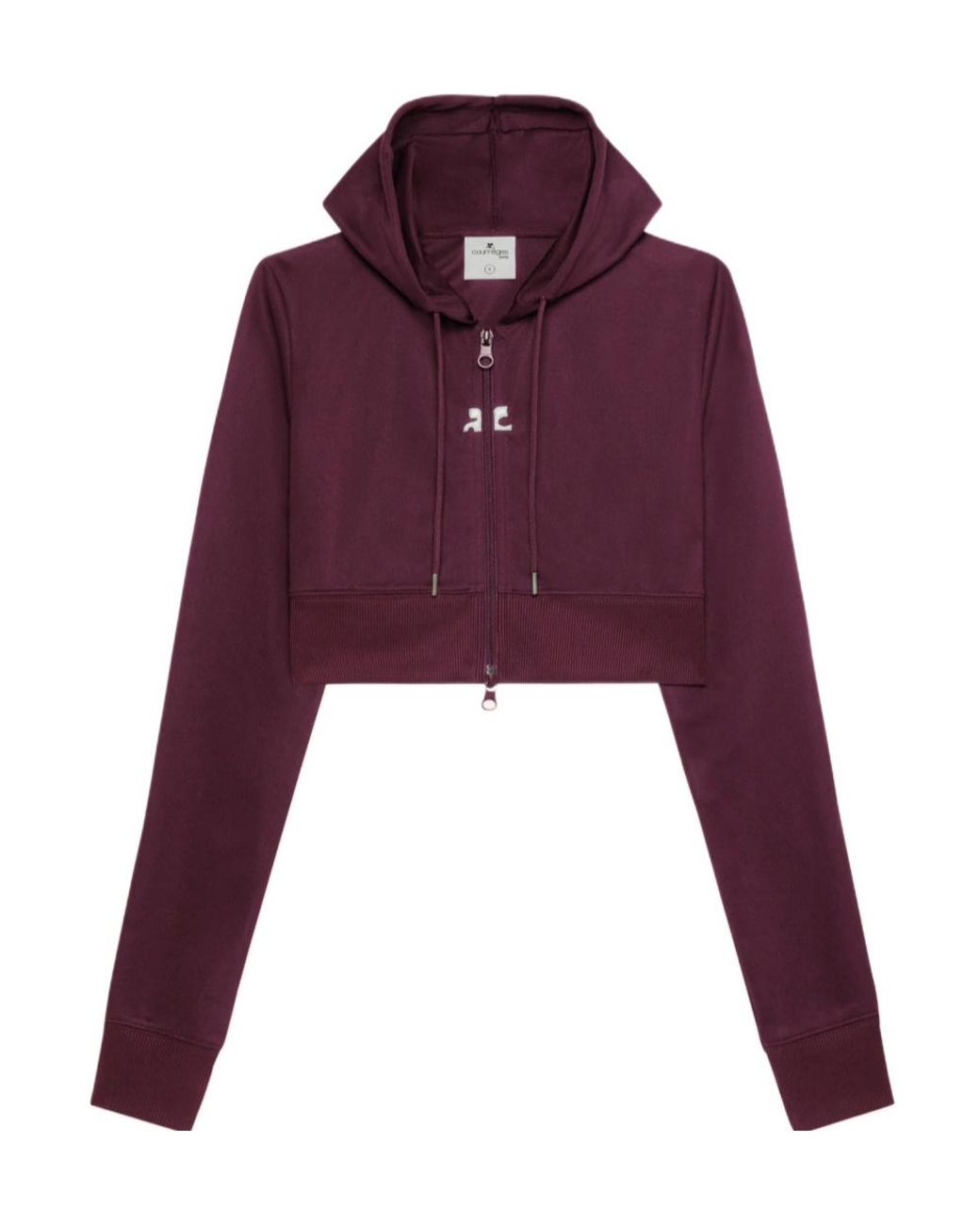 Courreges Purple Logo-Patch Cropped Zipped Hoodie