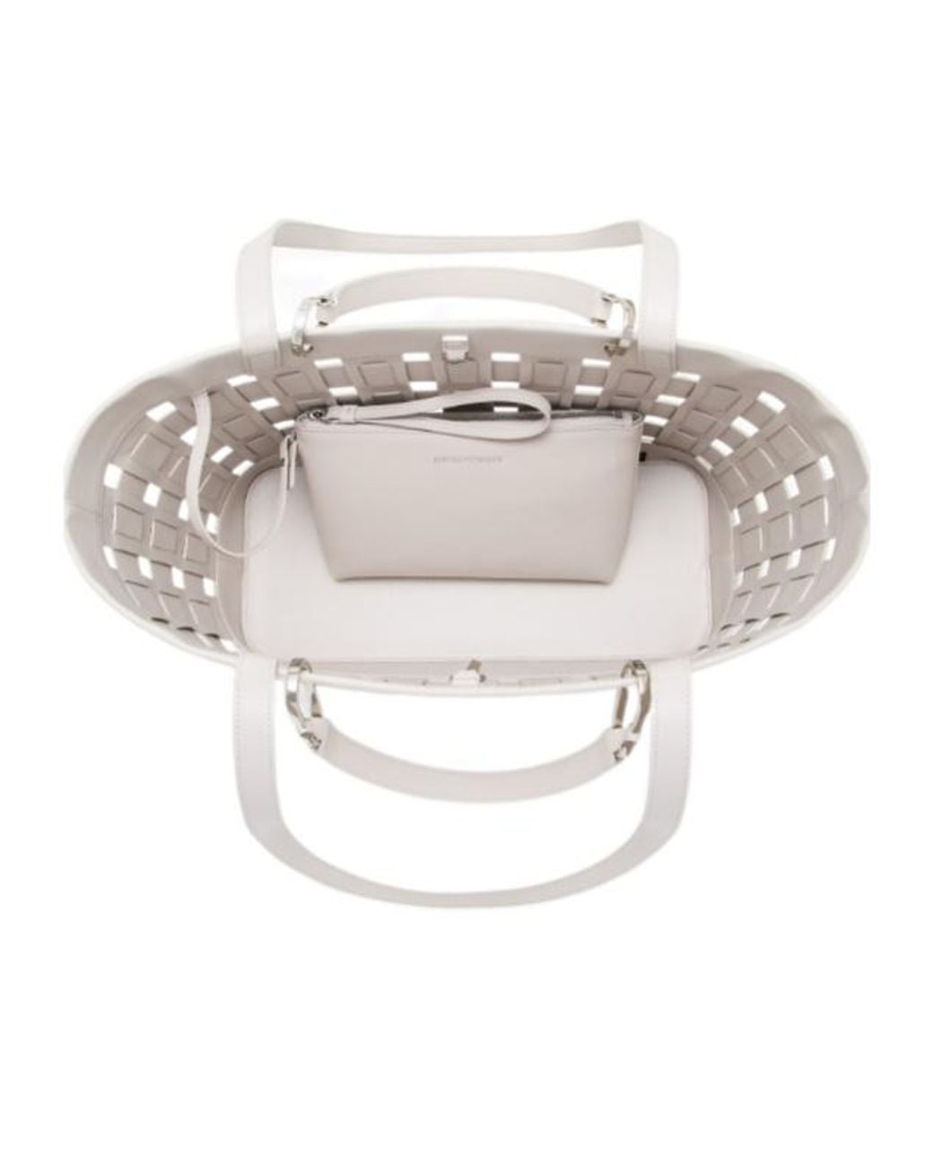 Emporio Armani White Tote Bag With Woven Design Double Handles And Pouch