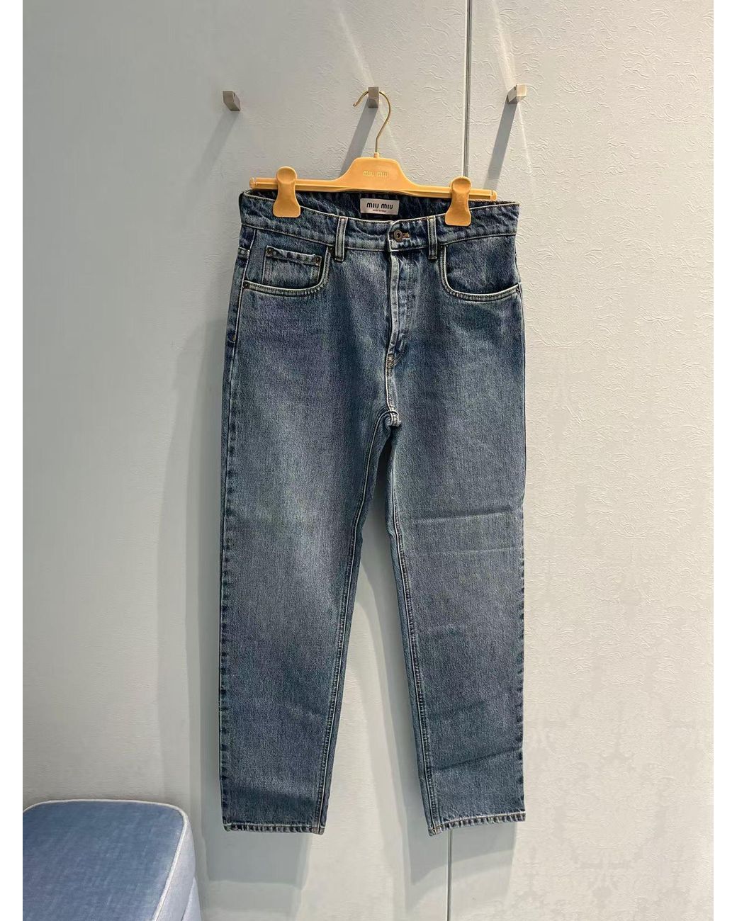 Miu Miu Blue Logo-Embroidered Straight-Leg Jeans