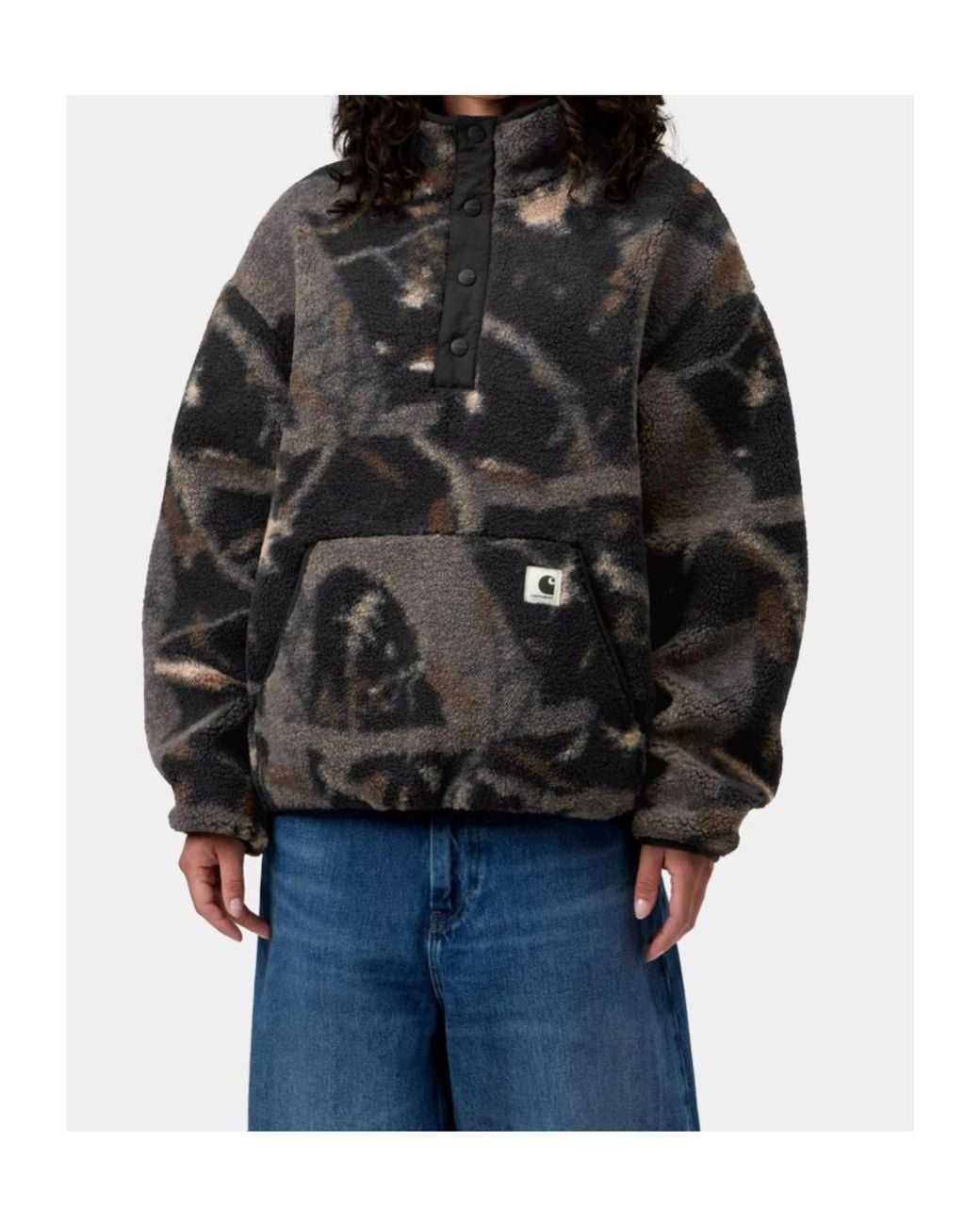 Carhartt Black W' Elliot High Neck Camo Pile Pullover Jacket