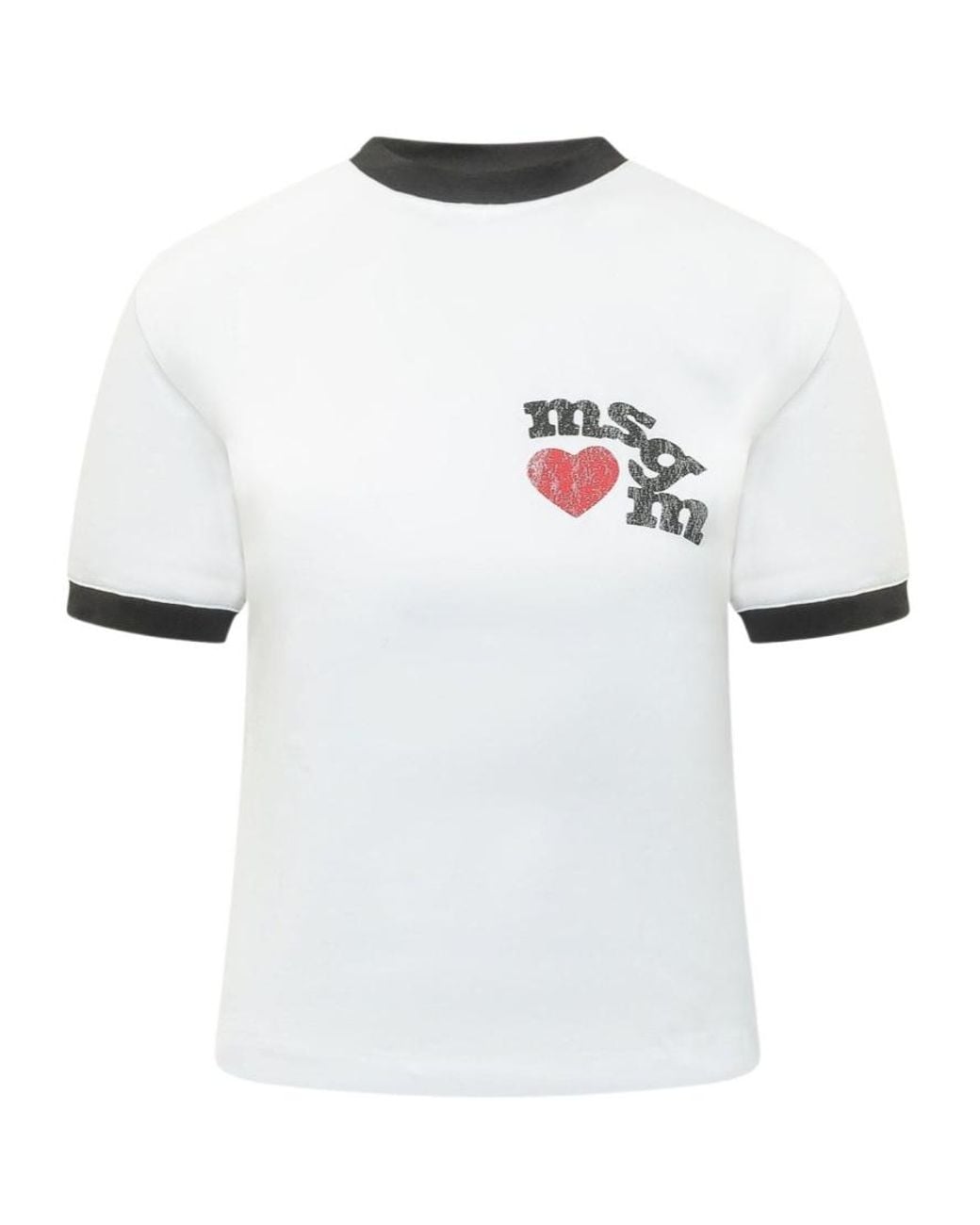 MSGM White Logo Heart Trim T-Shirt