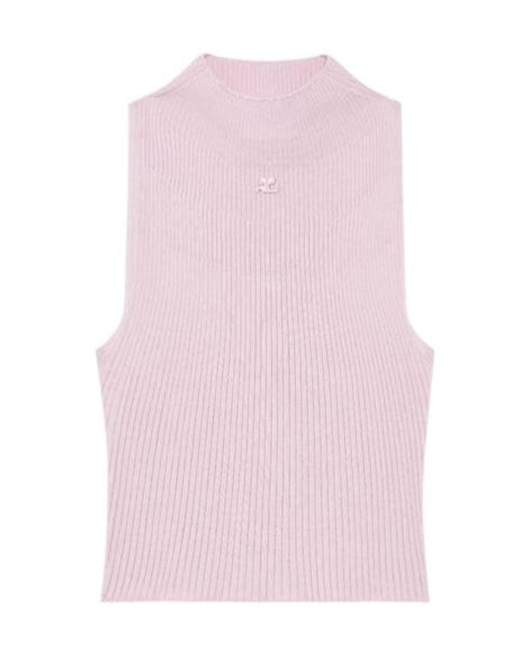 Courreges Pink Courrèges Mock-Neck Cropped Ribbed Tank Top