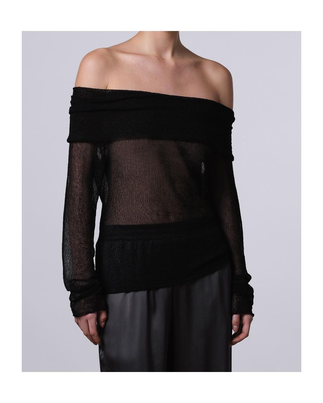 Roberto Collina Black Sheer Off-Shoulder Knitted Top