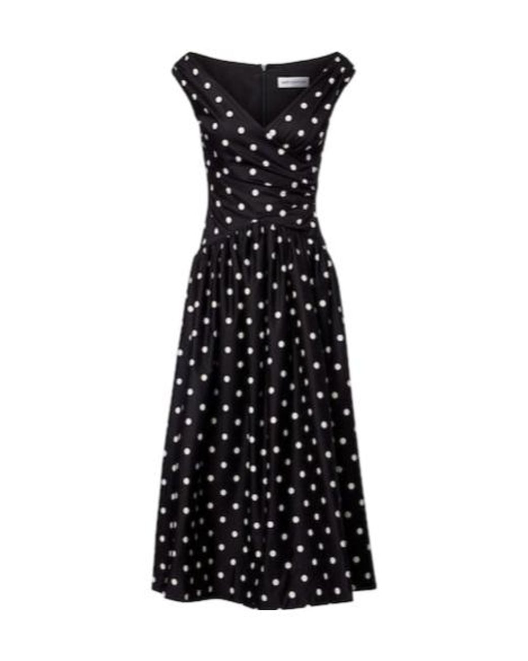Self-Portrait Black Polka-Dot Off-Shoulder Cotton Midi Dress