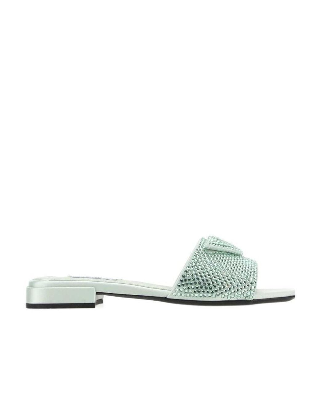 Prada Green Crystal-Embellished Open-Toe Mules