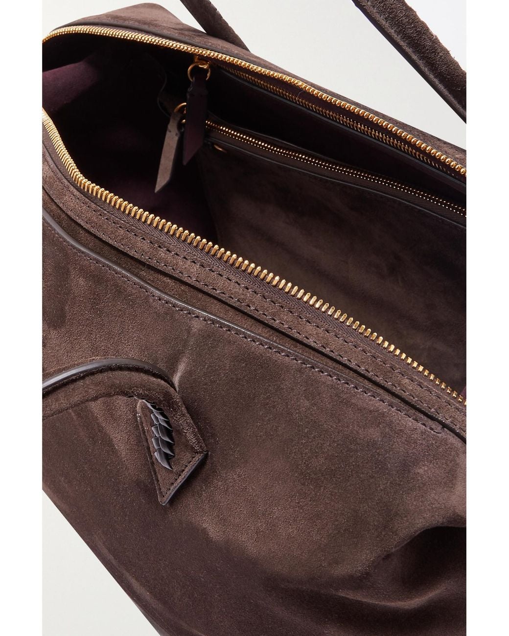 Metier Brown Medium Braided Leather-Trimmed Suede Tote
