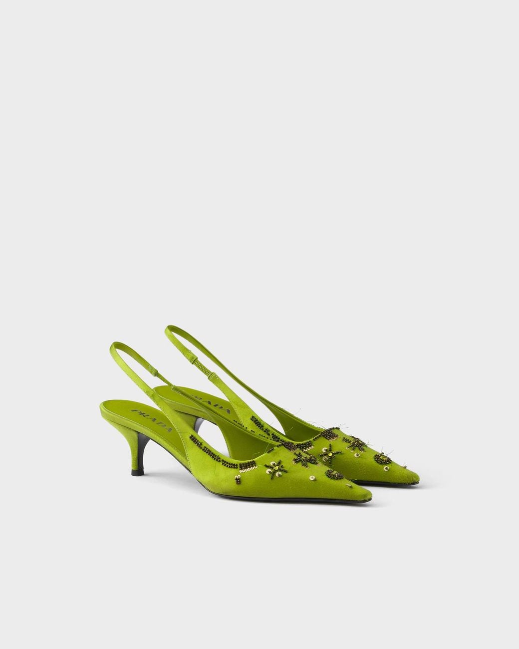 Prada Green Slingback Embellished Heeled Pumps