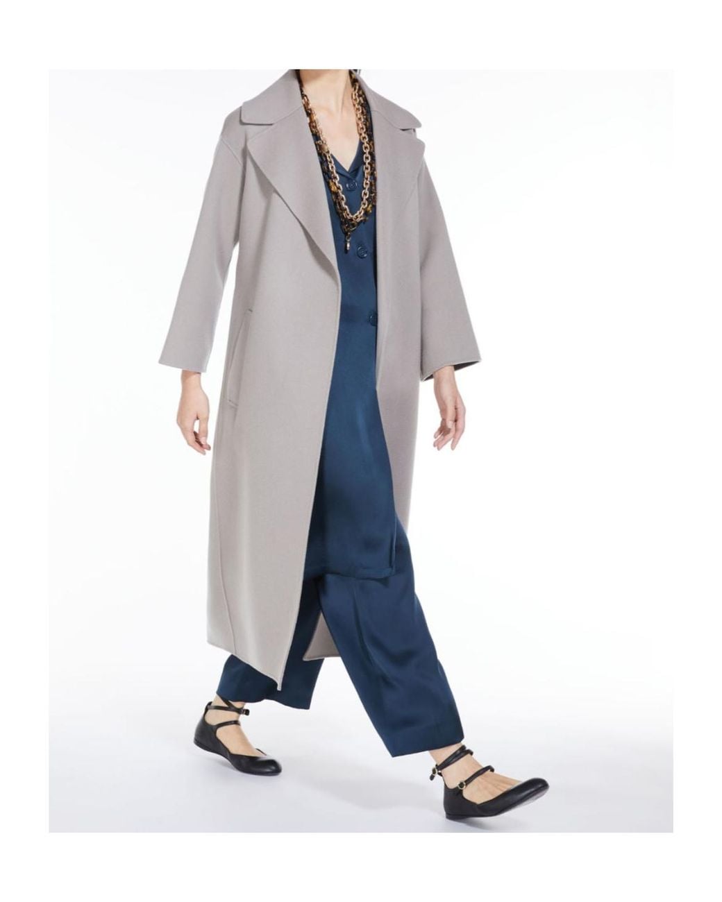 Max Mara Gray Belted Virgin Wool Coat