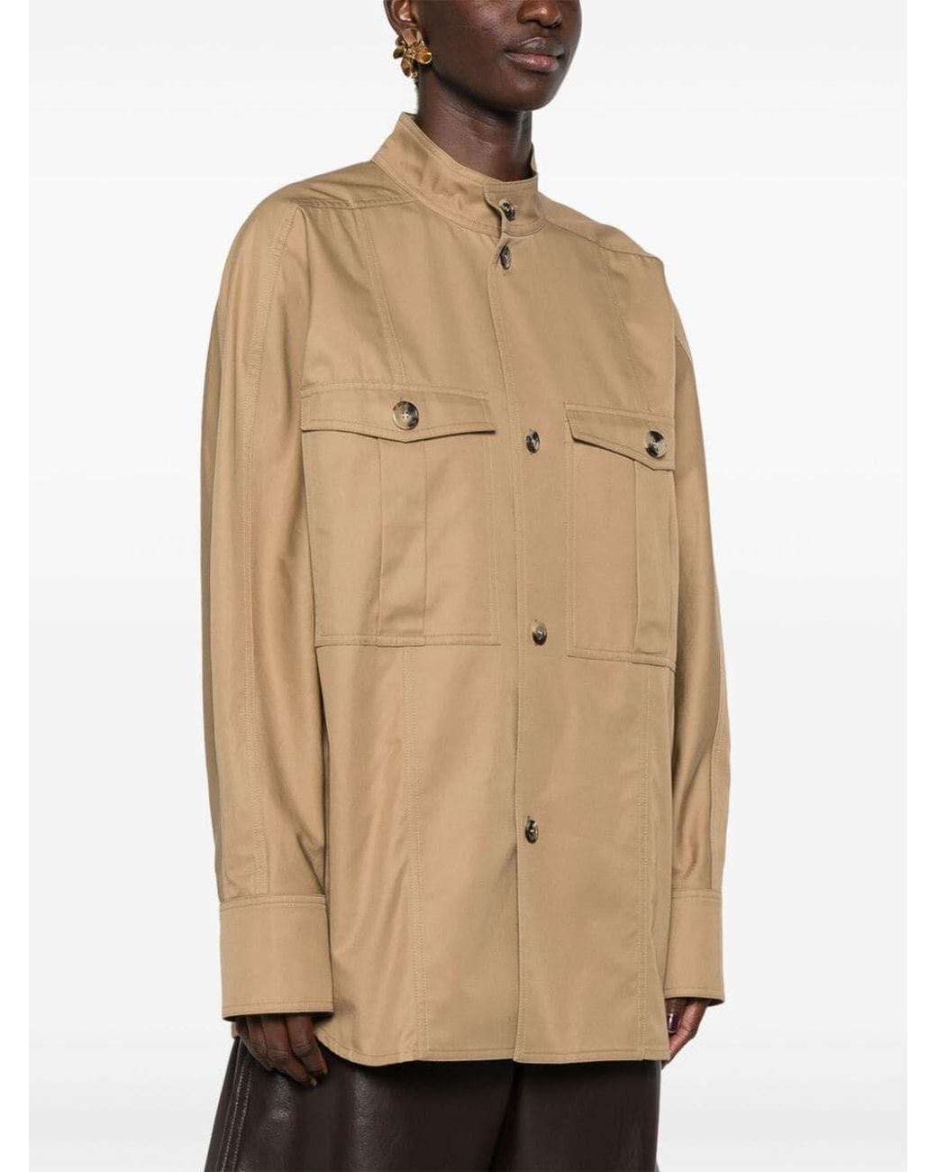 Saint Laurent Green Saharienne Buttoned Long-Sleeved Shirt