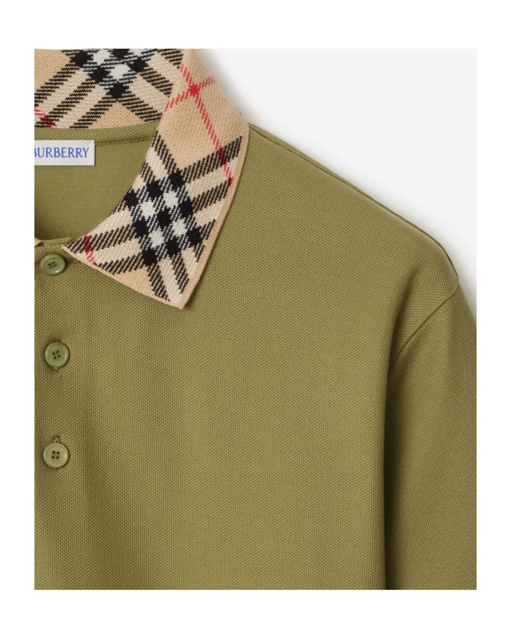 Burberry Green Checked Collar Short Sleeved Polo Shirt for men