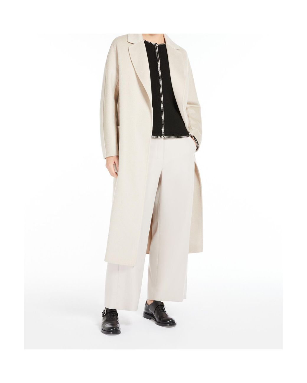Max Mara White 'S Belted Long-Sleeved Coat