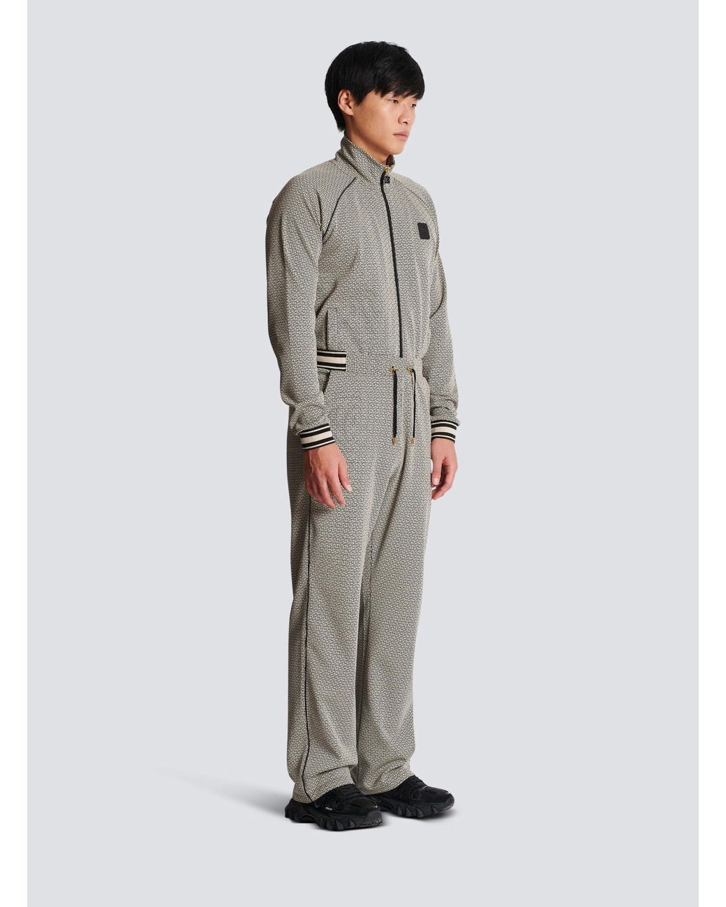 Balmain Gray Monogram-Jacquard Drawstring Pants for men