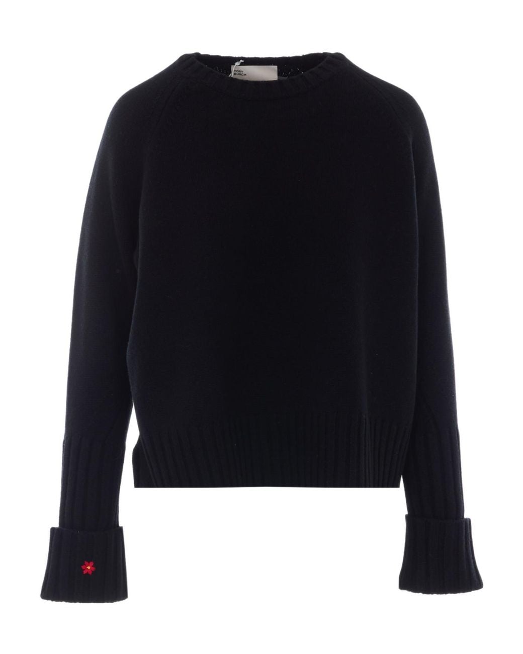 Tory Burch Black Floral Cuff Knitted Sweater