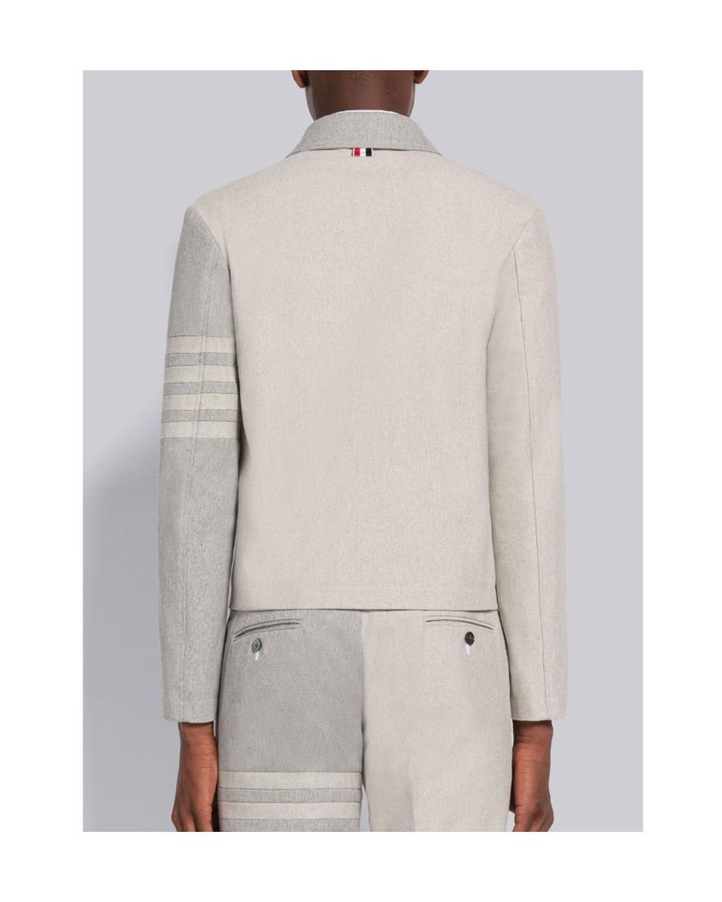 Thom Browne White 4-Bar Stripe Detailed Zipped Jacket for men