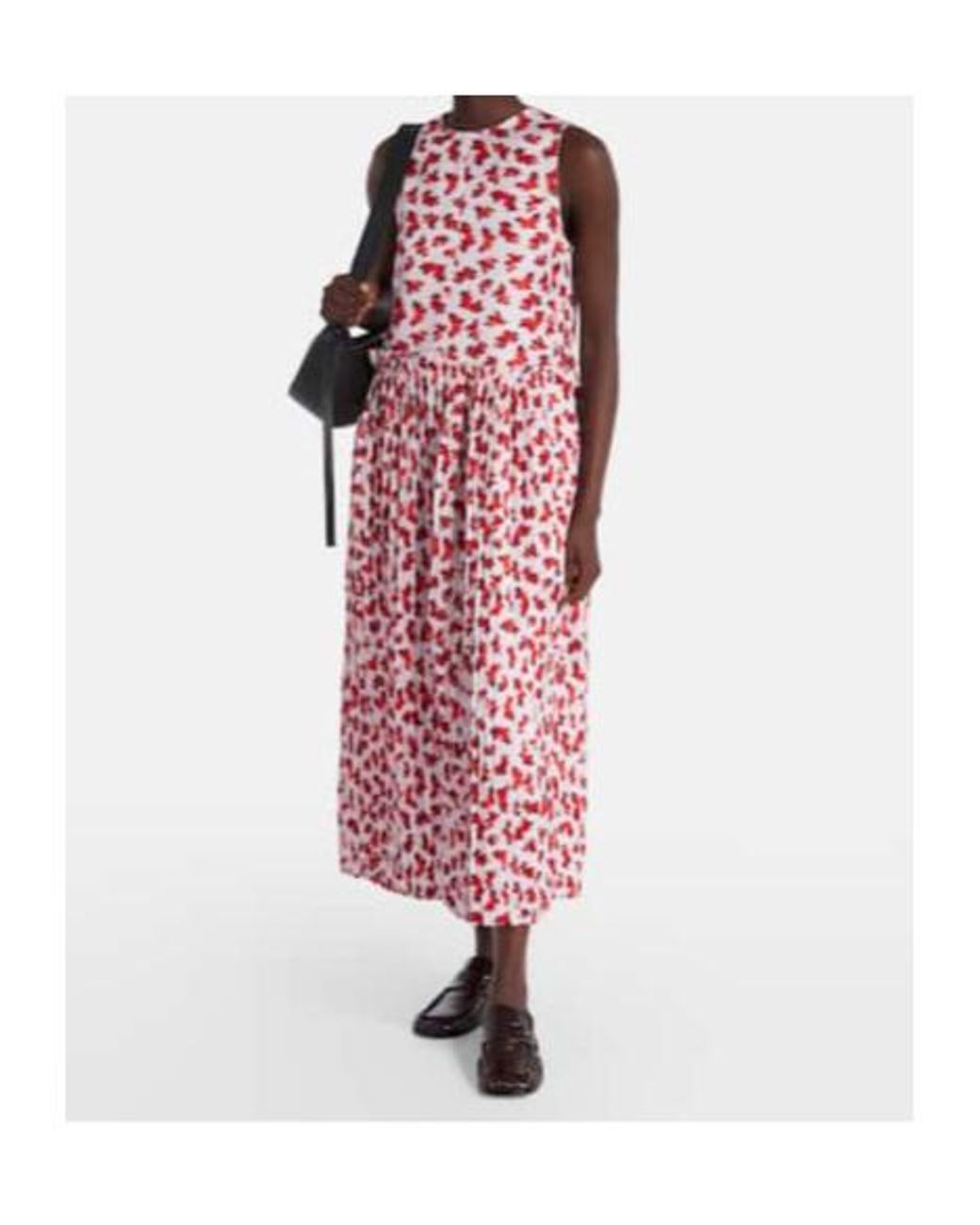 Jil Sander Red Floral Pleated Midi Dress