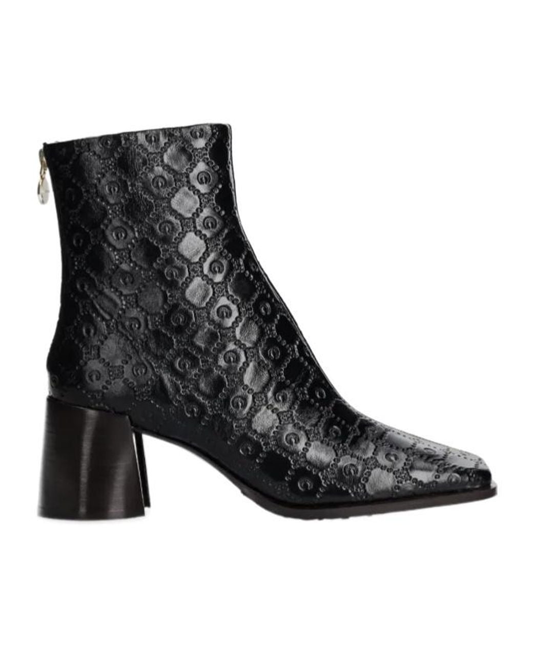 MARINE SERRE Black Embossed Square-Toe Ankle Boots
