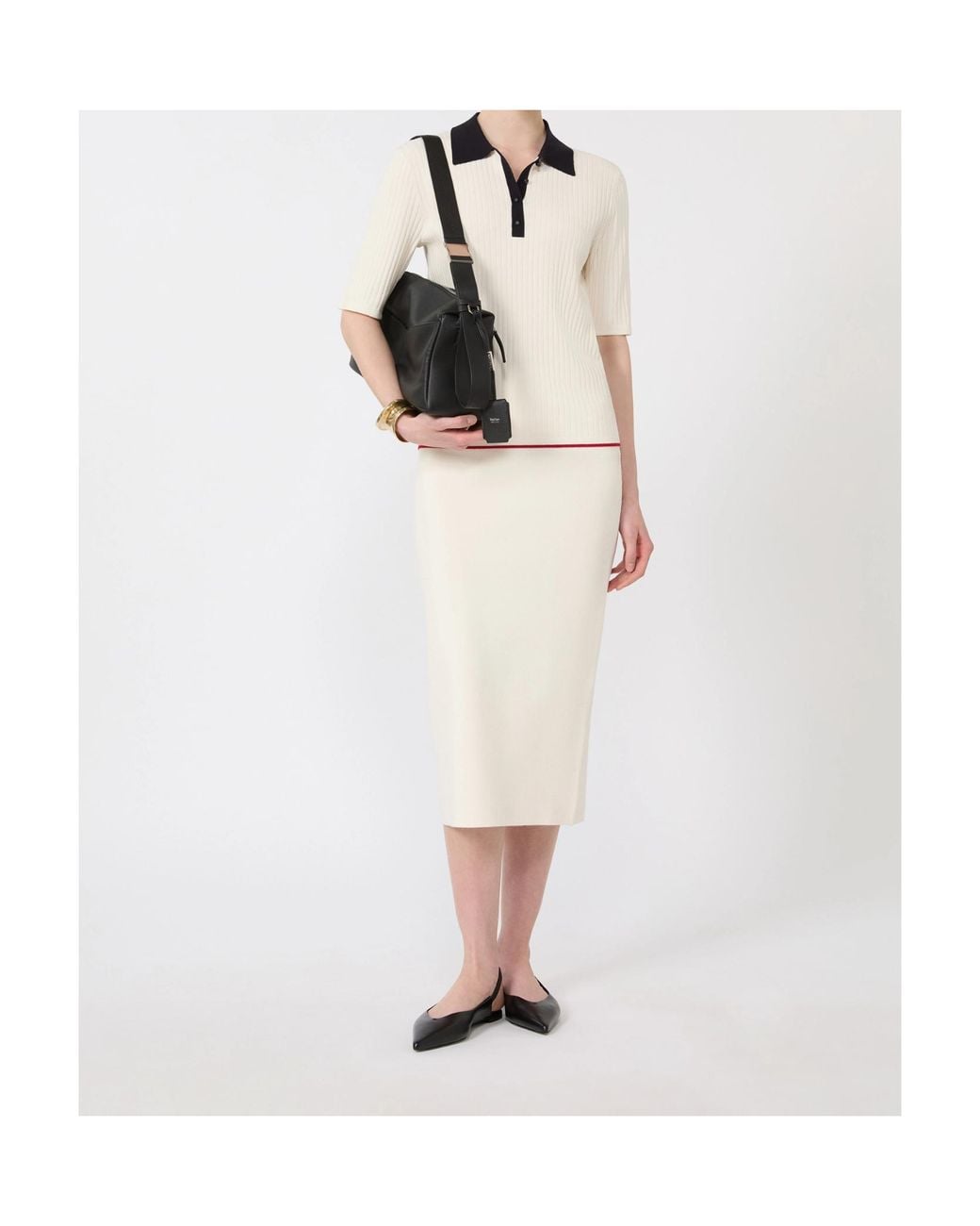 Max Mara White Studio Oscuri Ribbed-Knit Polo Top