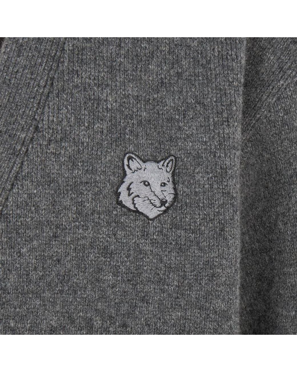 Maison Kitsuné Gray Maison Kitsuné Logo Patch V-Neck Cardigan for men