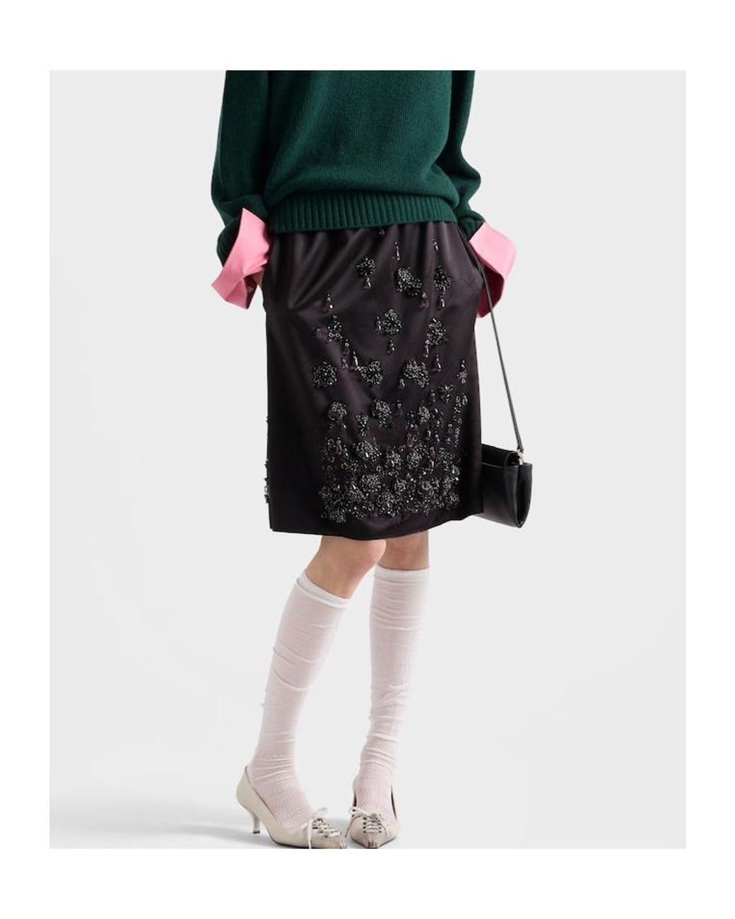 Prada Black Satin Skirt With Embroidery