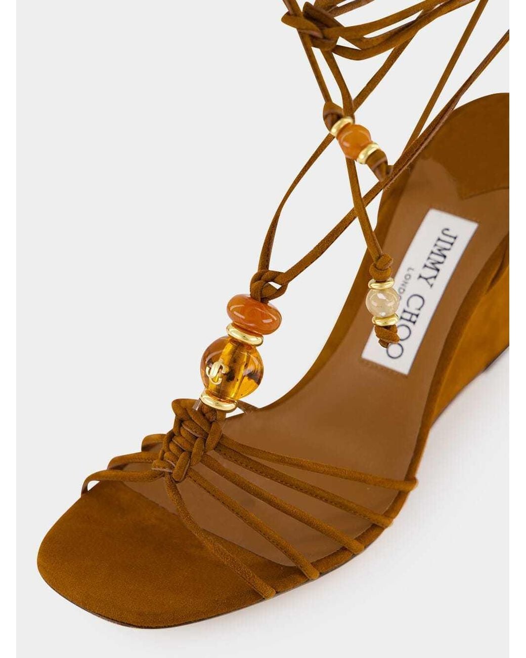 Jimmy Choo Metallic Lova Bead-Embellished Suede Wedge Sandals