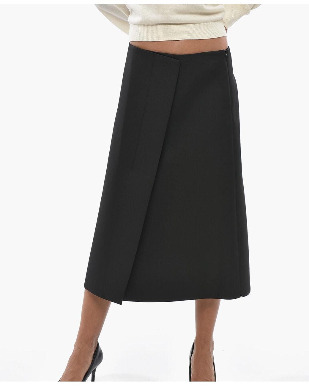 Max Mara Black Biada A-Line Midi Skirt